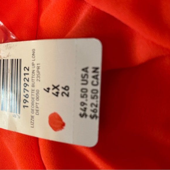 Torrid Dark Coral/Orange Button-Up Blouse-Front Pocket-Drapes in Back-Size 4X - Picture 10 of 13